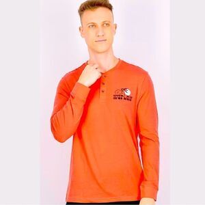 Hurley Long Sleeve Cotton Jersey Beach Icana Logo Henley T-shirt Red Men’s Small